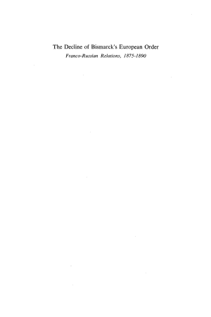 Decline of Bismarck's European Order: Franco-Russian Relations, 1875–1890 cover