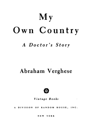 My Own Country: A Doctor's Story cover