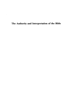 The Authority and Interpretation of the Bible: An Historical Approach cover